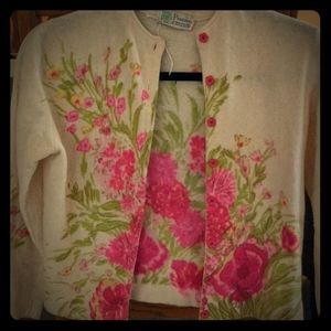 Vintage Pink Floral Angora Wool Cardigan